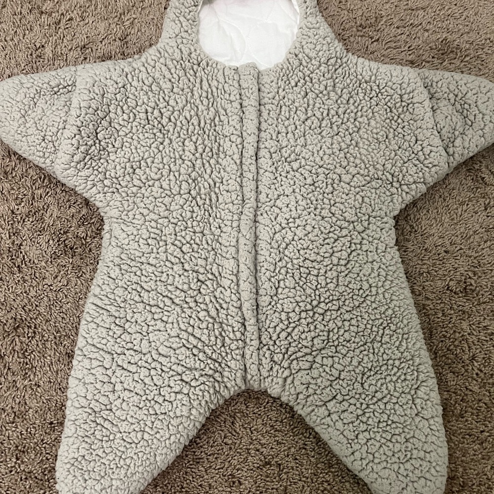 Cozy Gray Sherpa Starfish Baby Onesie